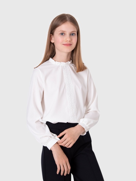 Блуза длинный рукав для девочки 140 цвет молочный ЦБ-00228827 SKT000930527 фото