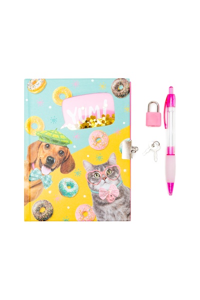 Подарочный набор - Блокнот с ручкой на замочке "Пес, кот и пончики" цвет разноцветный ЦБ-00242747 SKT000965517 фото