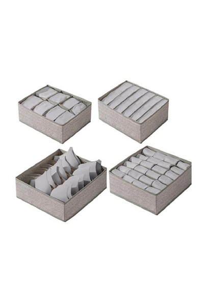 Набор из 4 коробок-органайзеров для хранения белья цвет серый ЦБ-00248260 SKT000988782 фото