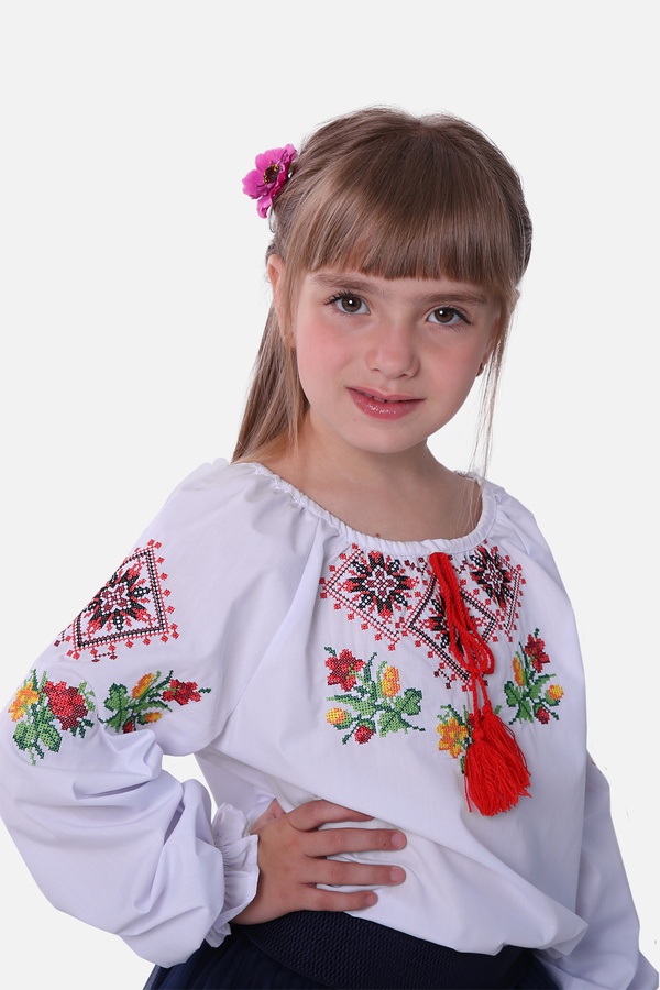 Вышиванка для девочки с длинным рукавом 152 цвет белый ЦБ-00245239 SKT000980951 фото