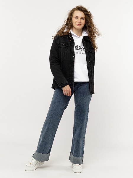 Женска джинсовая куртка 48 цвет темно-серый ЦБ-00228217 SKT000928570 фото
